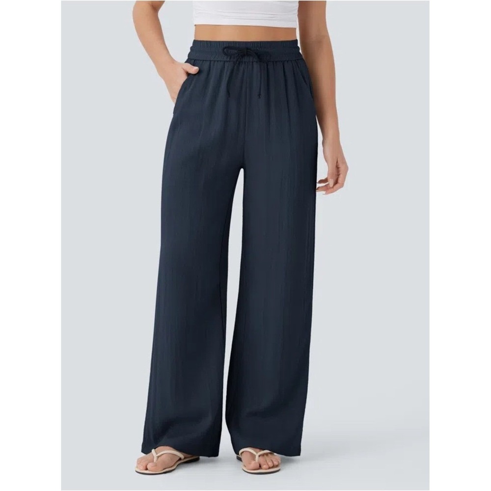 NWT Halara Linen Wide Leg Drawstring Pants Medium reg A26